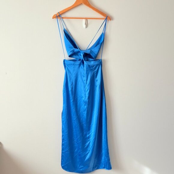 Zara Satin Effect Cut Out Maxi Dress Blue Bloggers Fav Size Small - Picture 9 of 14
